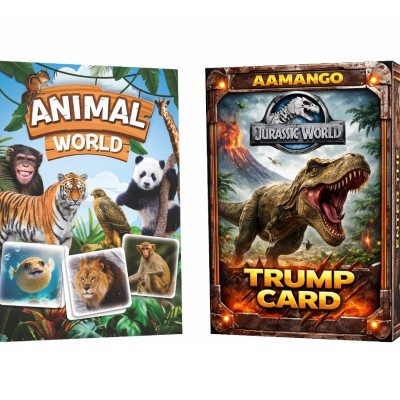 Aamango Jurassic World &amp; Animal World Trump Cards Combo Pack (63 Cards Each) | Educational Card Game for Kids | Learn Dinosaurs, Animals, Facts &amp; Stat