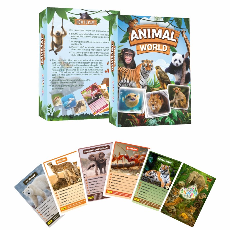 Aamango Jurassic World &amp; Animal World Trump Cards Combo Pack (63 Cards Each) | Educational Card Game for Kids | Learn Dinosaurs, Animals, Facts &amp; Stat