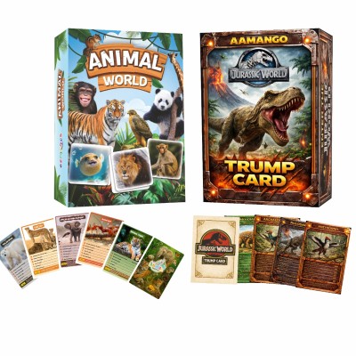 Aamango Jurassic World &amp; Animal World Trump Cards Combo Pack (63 Cards Each) | Educational Card Game for Kids | Learn Dinosaurs, Animals, Facts &amp; Stat