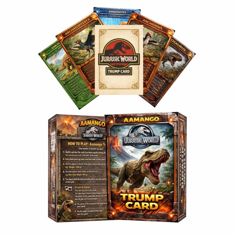 Aamango Jurassic World Trump Cards – Dinosaur Educational Card Game for Kids &amp; Families | Collectible Prehistoric Creatures | Strategy &amp; Learning Game